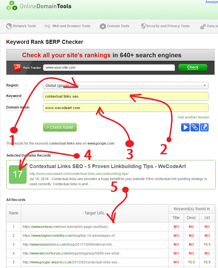 Check seo ranking for keywords with ODT
