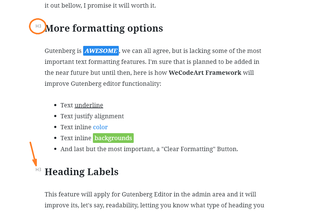 WeCodeArt Framework Gutenberg Heading Labels